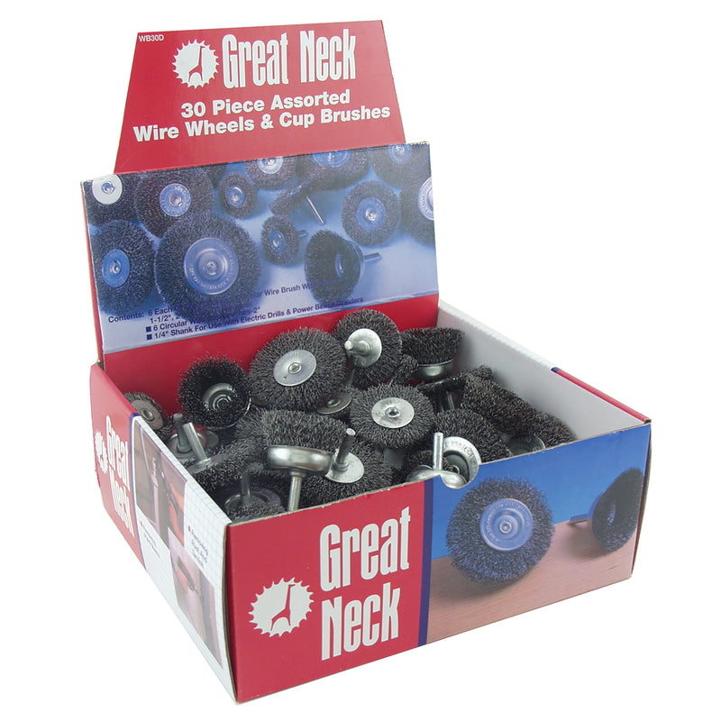 GREAT NECK SAW MFG CO, Great Neck WB30D Assorted Wire Wheels 30 Piece Display (Pack of 30)